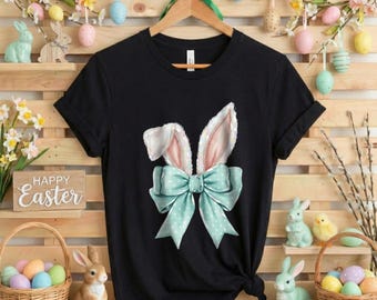 Easter Bunny Shirt, Coquette Rabbit Tee, Women's Easter Shirt, Coquette Easter Bow Shirt, Cute Bunny Shirt, Animal Shirt, Easter Gift,
