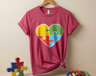 Autism Awareness Support Heart Puzzle Shirt, Autism Mom Tee, Special Education Teacher Gift, Colorful Autism Puzzle Shirt, Autism Awareness