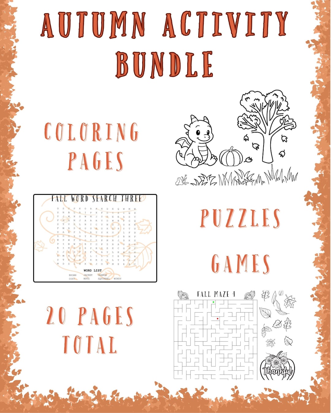 Kids Activity Bundle: Coloring, Games, Puzzles, 20 Pages of Fun. - Etsy