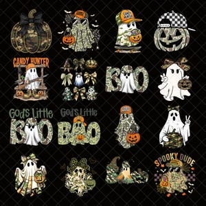Camo Halloween ghost Bundle PNG, Kawaii Camo hunter png, Camo Pumpkin Design For Kids, camo Halloween png, Camo Pumpkin png