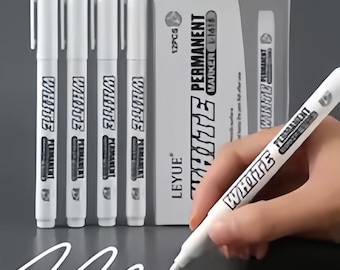 Waterproof White Paint Pens – Permanent Marker for Fabric, Wood, Leather (1MM Tip)