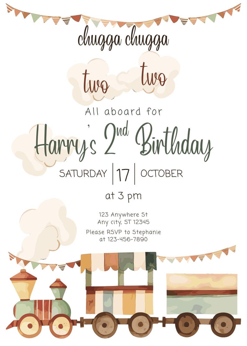 Train 2nd Birthday Invitation | Train Birthday Invite | Choo Choo Two ...