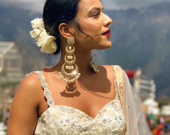 Gold Polki Chandbali| Kundan Chandelier Earrings| Polki Jhumki| Sabyasachi Replica| Bollywood Jewelry|Bridal Jewelry| Indian Bridal Earrings