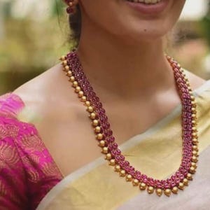 Indian Kemp Necklace, Ruby Red Cubic Zircon Necklace Set, Bridal CZ Necklace, Temple Jewelry, Bollywood Jewelry, South Indian Jewelry, Polki