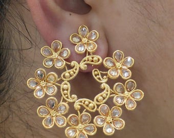 CZ Flower Earrings| American Diamond Danglers| Bridal earrings| Contemporary Style CZ Earrings| Cocktail Party Earrings