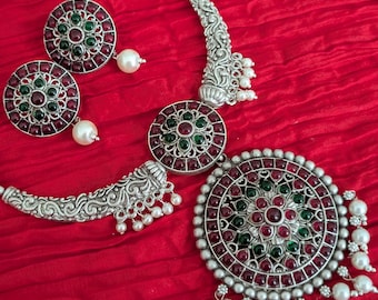 Silver Choker Necklace| Silver Lookalike Necklace| Indian Kutchi Necklace| Oxidized/German Silver| Tribal Necklace|Bollywood| Temple Jewelry