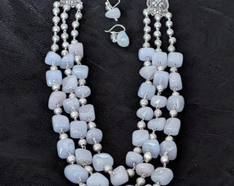 Handmade Oxidized Silver Necklace Set| Natural Stone Beads Mala| German Silver| Kuchi Jewelry| Tribal Jewelry