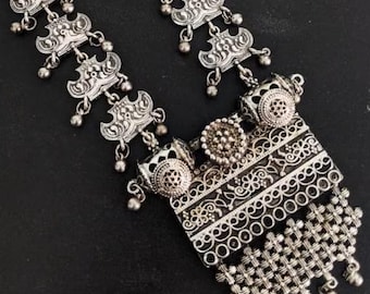 Silver Haar Necklace,Indian Kuchi Necklace,Statement Oxidized/German Silver Necklace,Tribal Necklace,Bohemian,Ethnic,Bollywood,Kuchi Jewelry