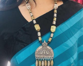 Afghani Bead Necklace| Silver Beads Kuchi Necklace| German Silver| Bollywood Jewelry| Oxidized Silver Necklace| Turkmen Jewelry