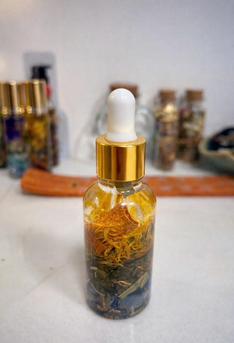 Manifestation Ritual Oil – Crystal Infused Herbs, Intention Setting Tool image 1