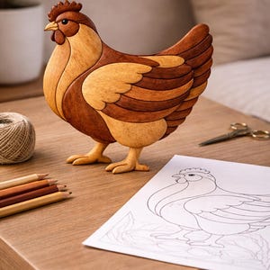 "“Huhn Intarsien Muster PDF - ""Huhn Dekupiersäge Holzbearbeitung Vorlage, Anfänger freundlich"""