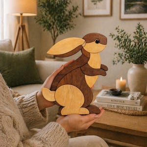 Layered Bunny Intarsia Pattern | Scroll Saw Woodworking PDF | DIY Wooden Rabbit Decor