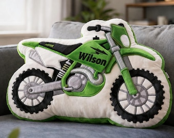 Benutzerdefinierte Dirt Bike Kissen, personalisierte Name Jungen Raum Dekor, Motocross Plüschkissen