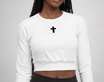 Minimalistyczny damski top z długim rękawem i krzyżem