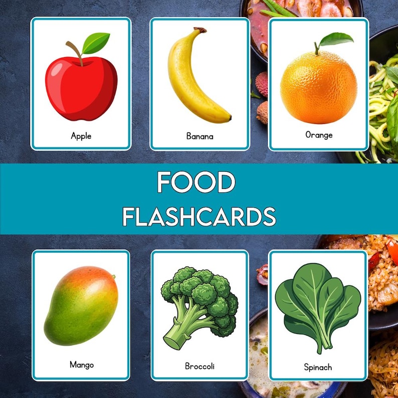 Food Flashcards Printable for Kids | Food Vocabulary Cards | Preschool ...