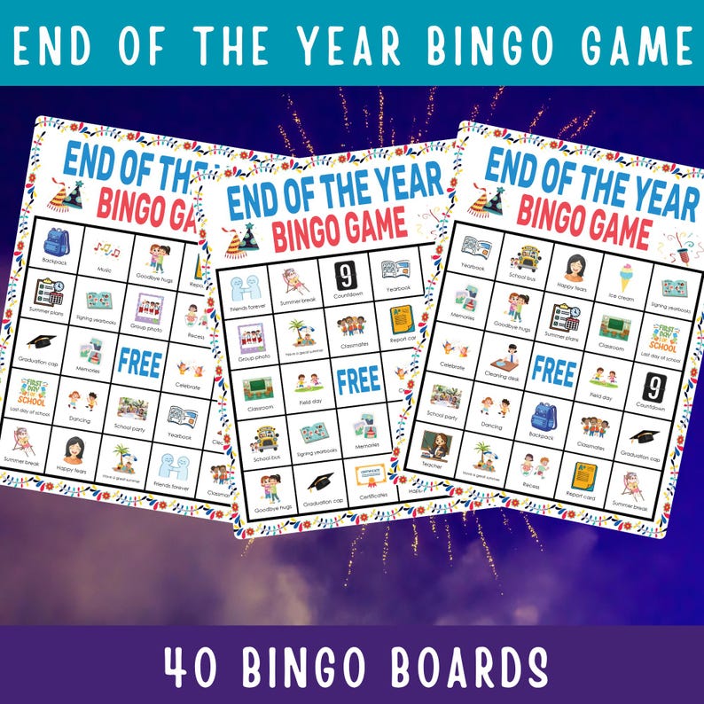 End of the Year Bingo Game Printable School Activity for Kids Classroom ...