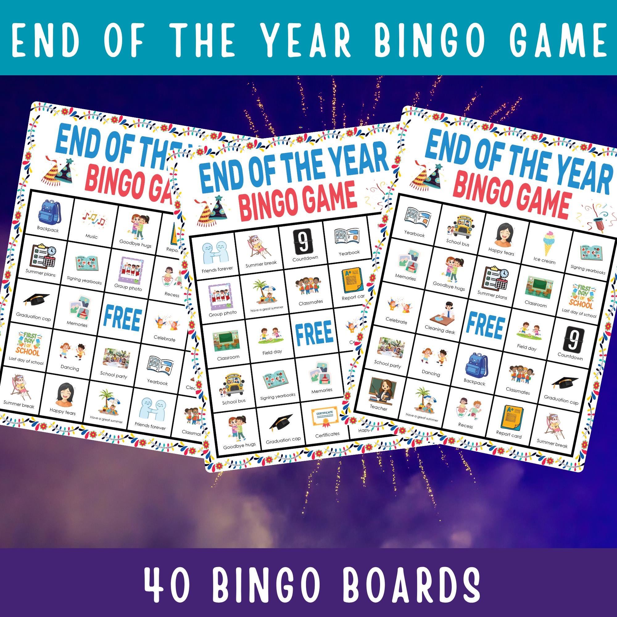 End of the Year Bingo Game Printable School Activity for Kids Classroom ...