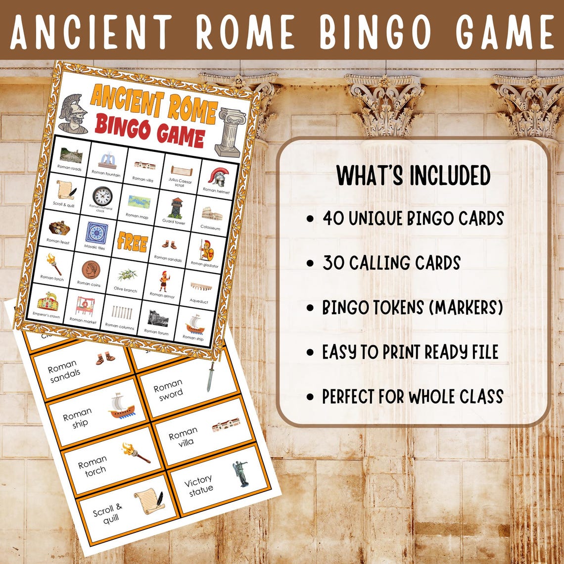 Ancient Rome Bingo Game | Roman Civilization Printable for Kids ...