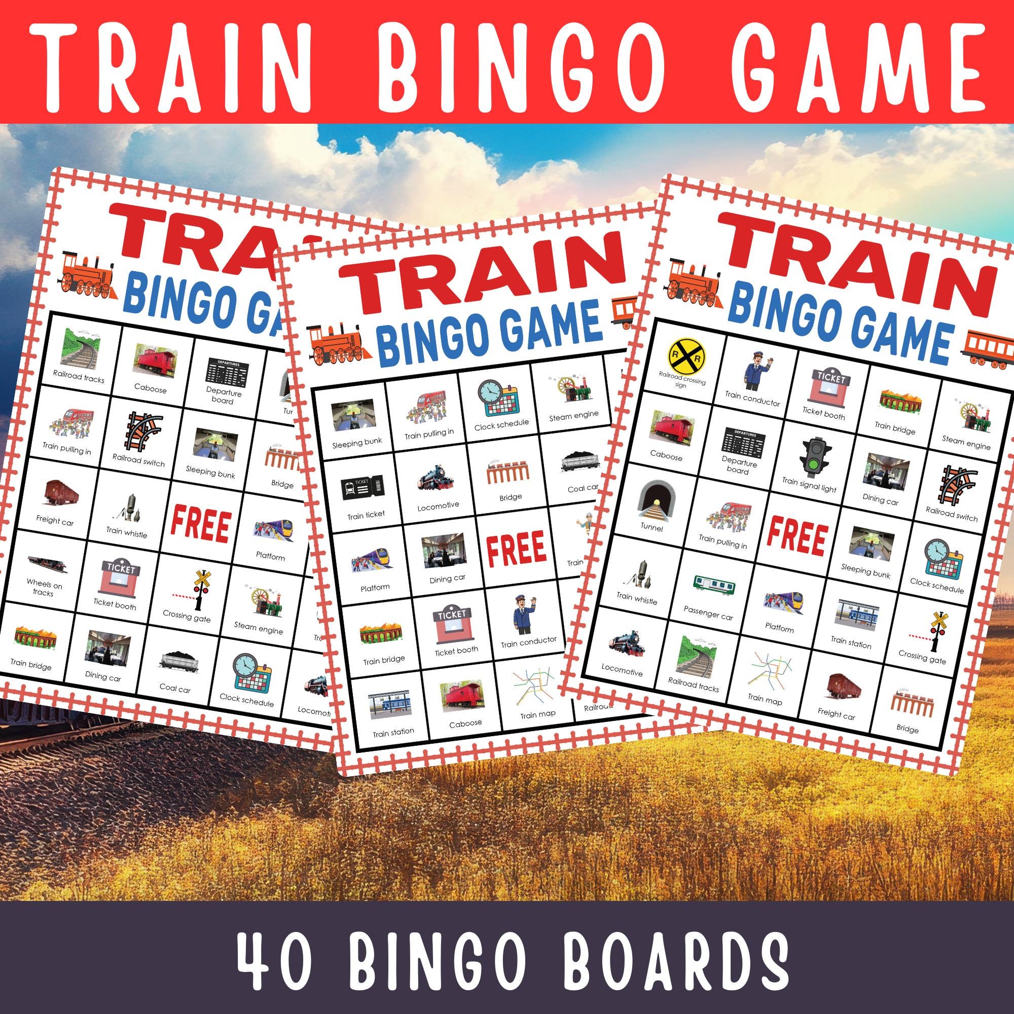 Train Bingo Game Printable Transportation Activity for Kids Classroom ...