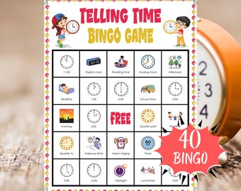 Telling Time Bingo Game | Fun Clock Learning Activity for Kids | Classroom Math Centers, Homeschool, and Family Game