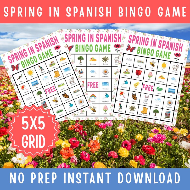 Spring in Spanish Bingo Game Printable Spanish Vocabulary Activity for ...