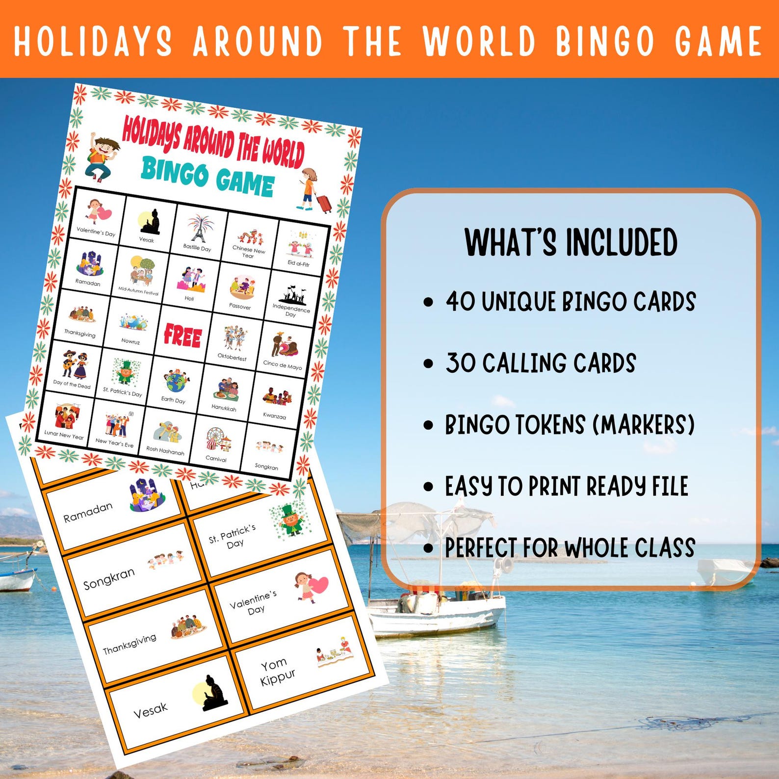 Holidays Around the World Bingo Game | Cultural Celebration Bingo ...