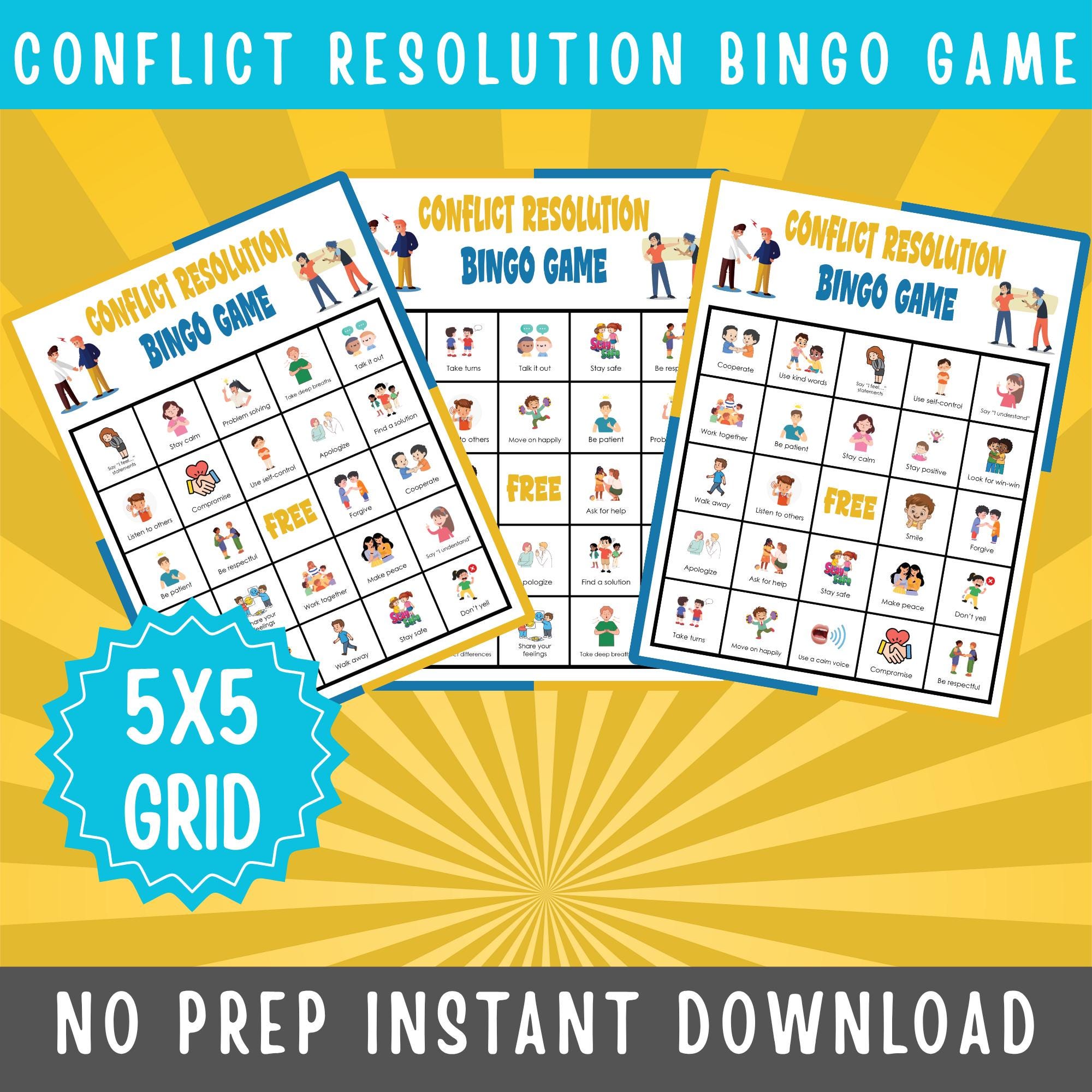 Conflict Resolution Bingo Game | Classroom and School Counseling ...