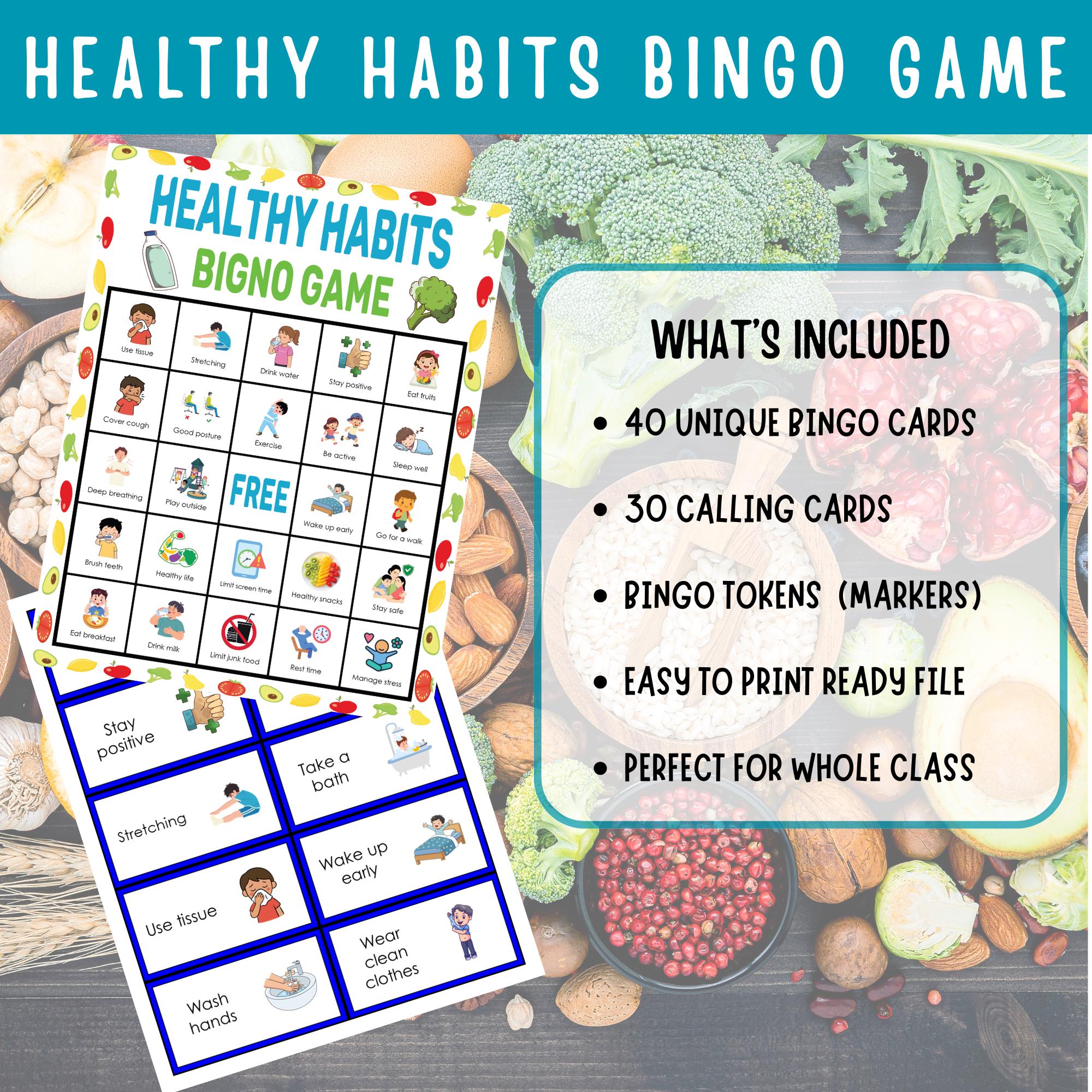 Healthy Habits Bingo Game Printable Wellness Activity for Kids ...