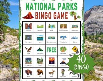 National Parks Bingo Game Printable U.S. Parks and Nature Activity for Kids Classroom Homeschool Geography Fun