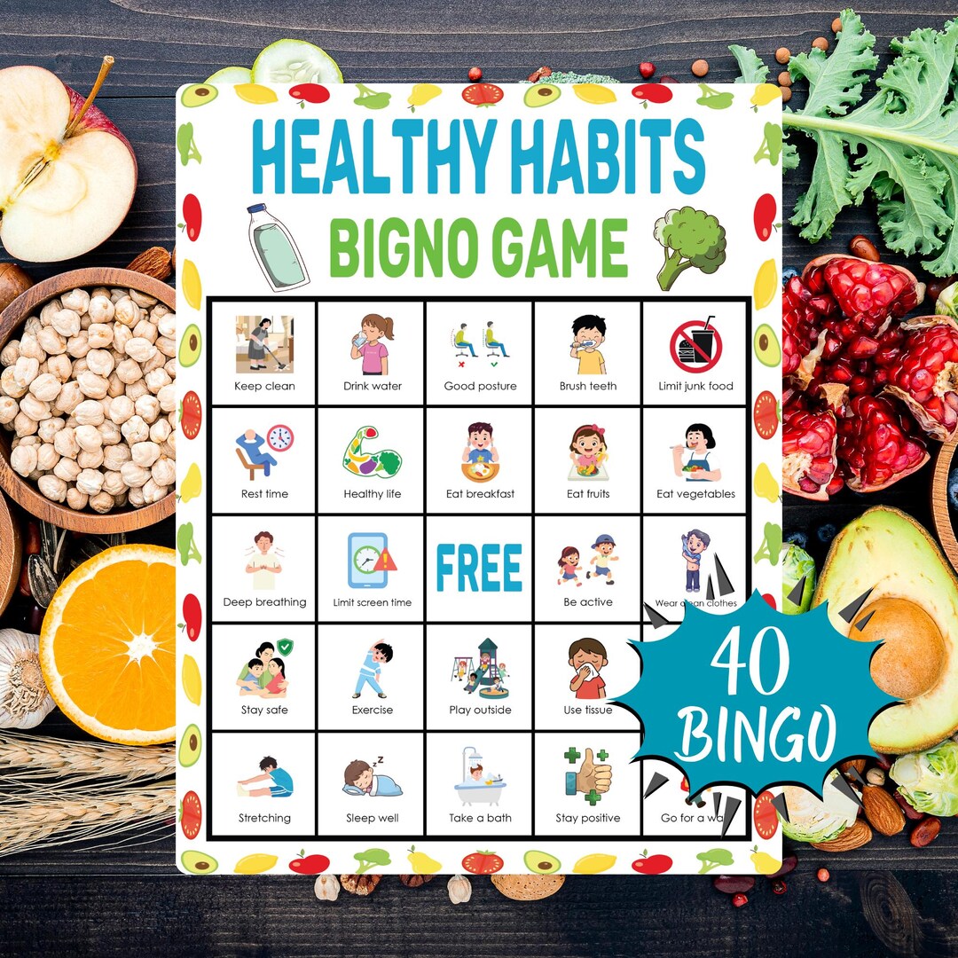 Healthy Habits Bingo Game Printable Wellness Activity for Kids ...