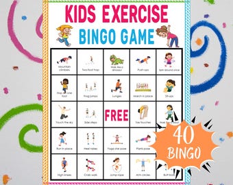 Kids Exercise Bingo – Fun Fitness Activity Game for Kids, Classrooms, PE, Homeschool & Indoor Movement Play