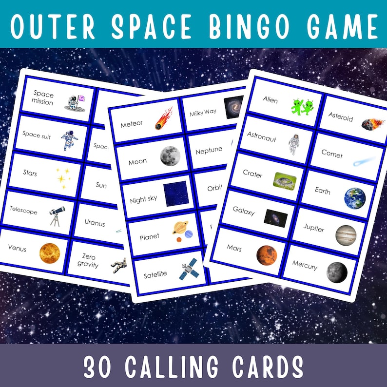Outer Space Bingo Game Printable Astronomy Activity for Kids Classroom ...