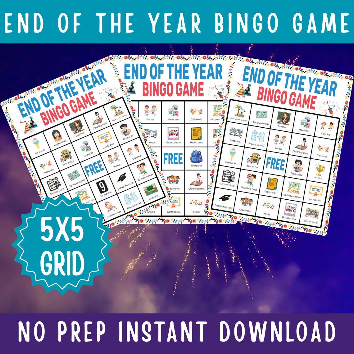 End of the Year Bingo Game Printable School Activity for Kids Classroom ...