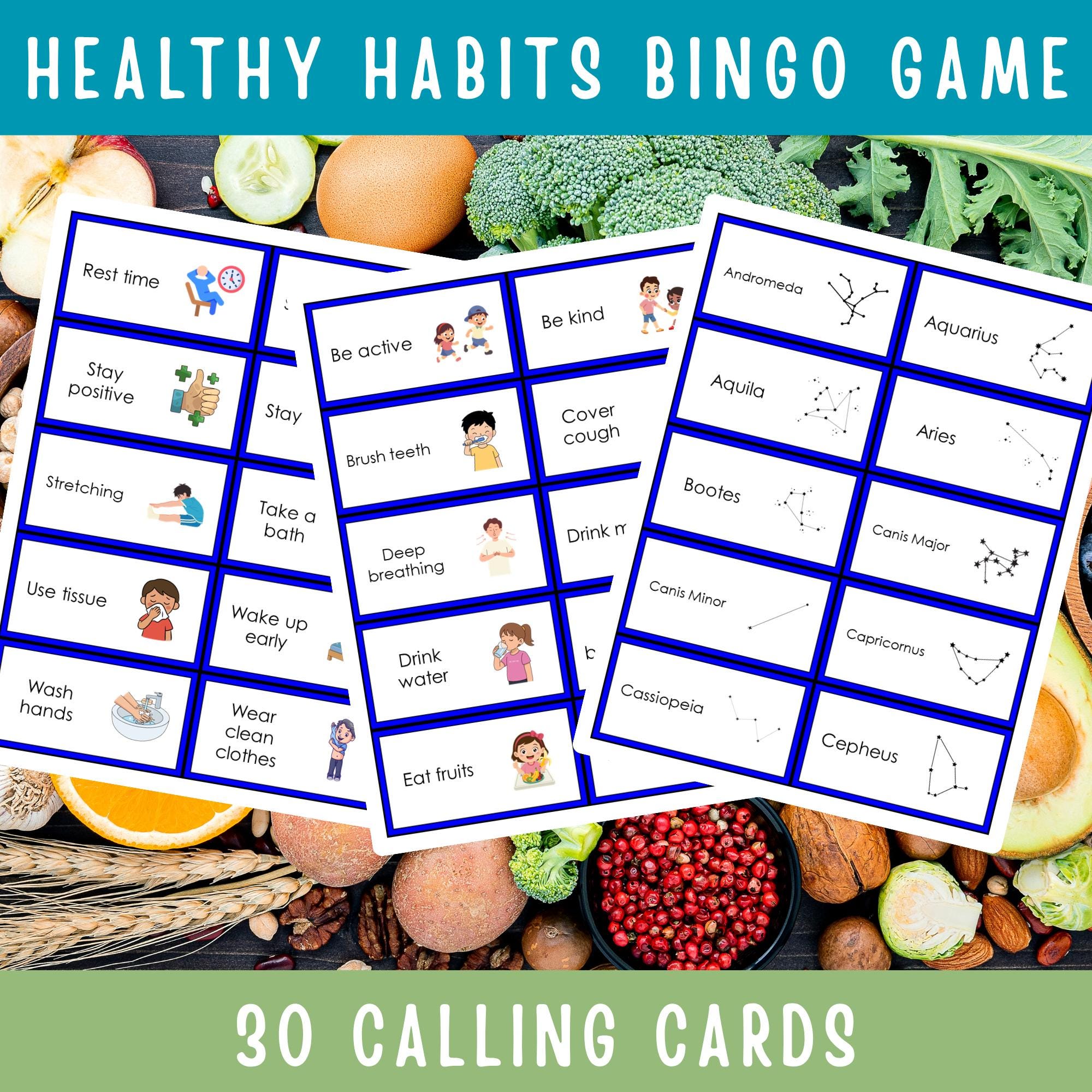 Healthy Habits Bingo Game Printable Wellness Activity for Kids ...
