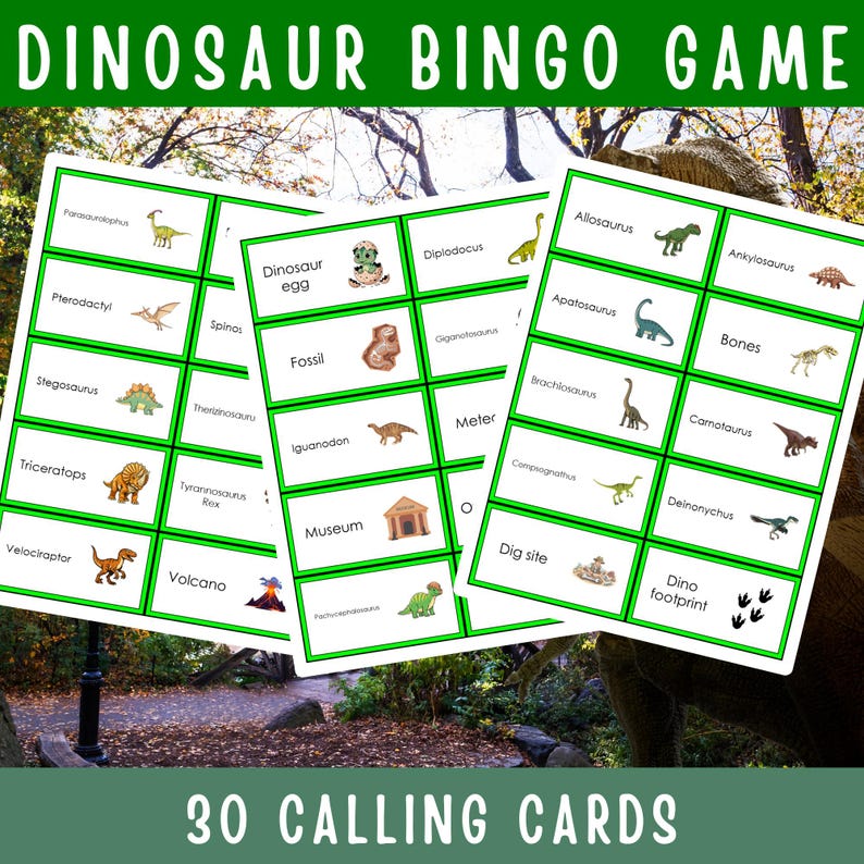 Dinosaur Bingo Game Printable Kids Dinos Learning Activity Classroom ...