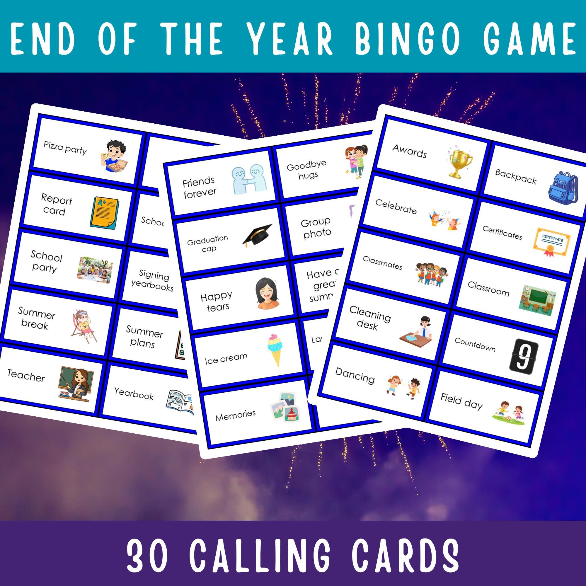 End of the Year Bingo Game Printable School Activity for Kids Classroom ...