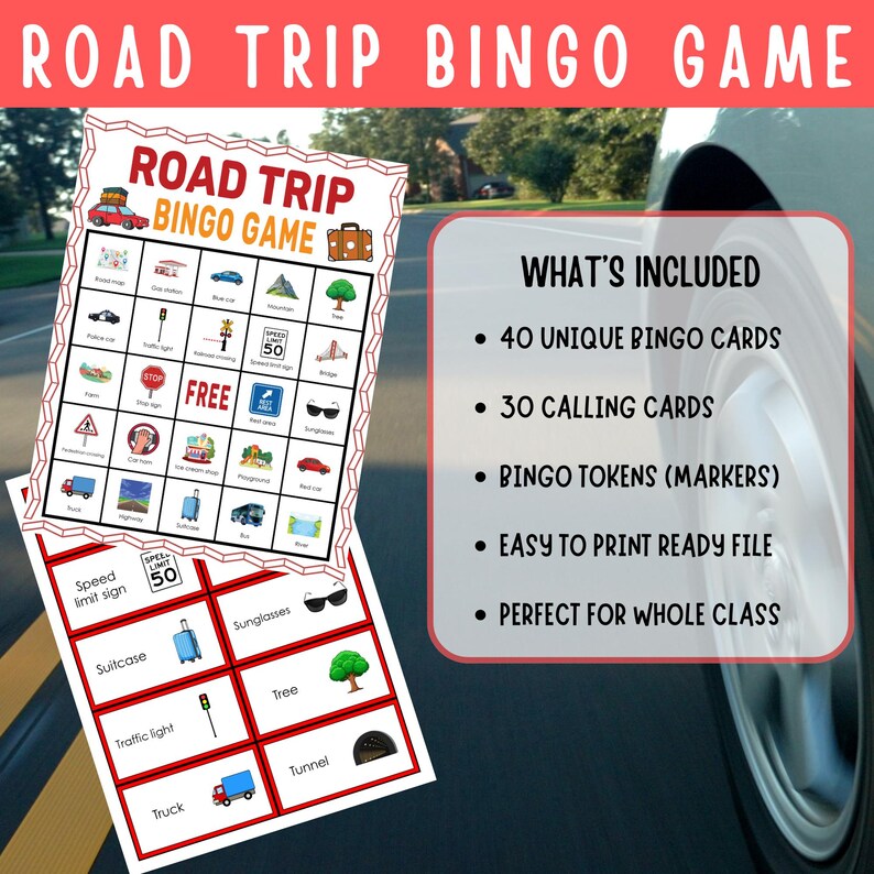 Road Trip Bingo Game Printable Travel Activity for Kids Family Car ...