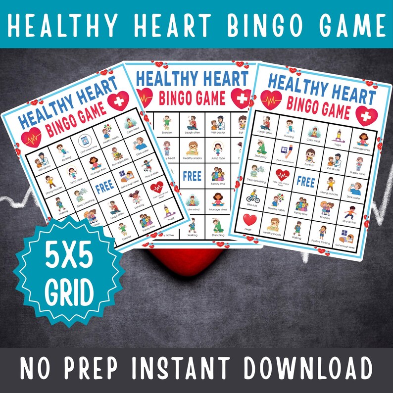 Healthy Heart Bingo Game Printable Health and Wellness Activity for ...