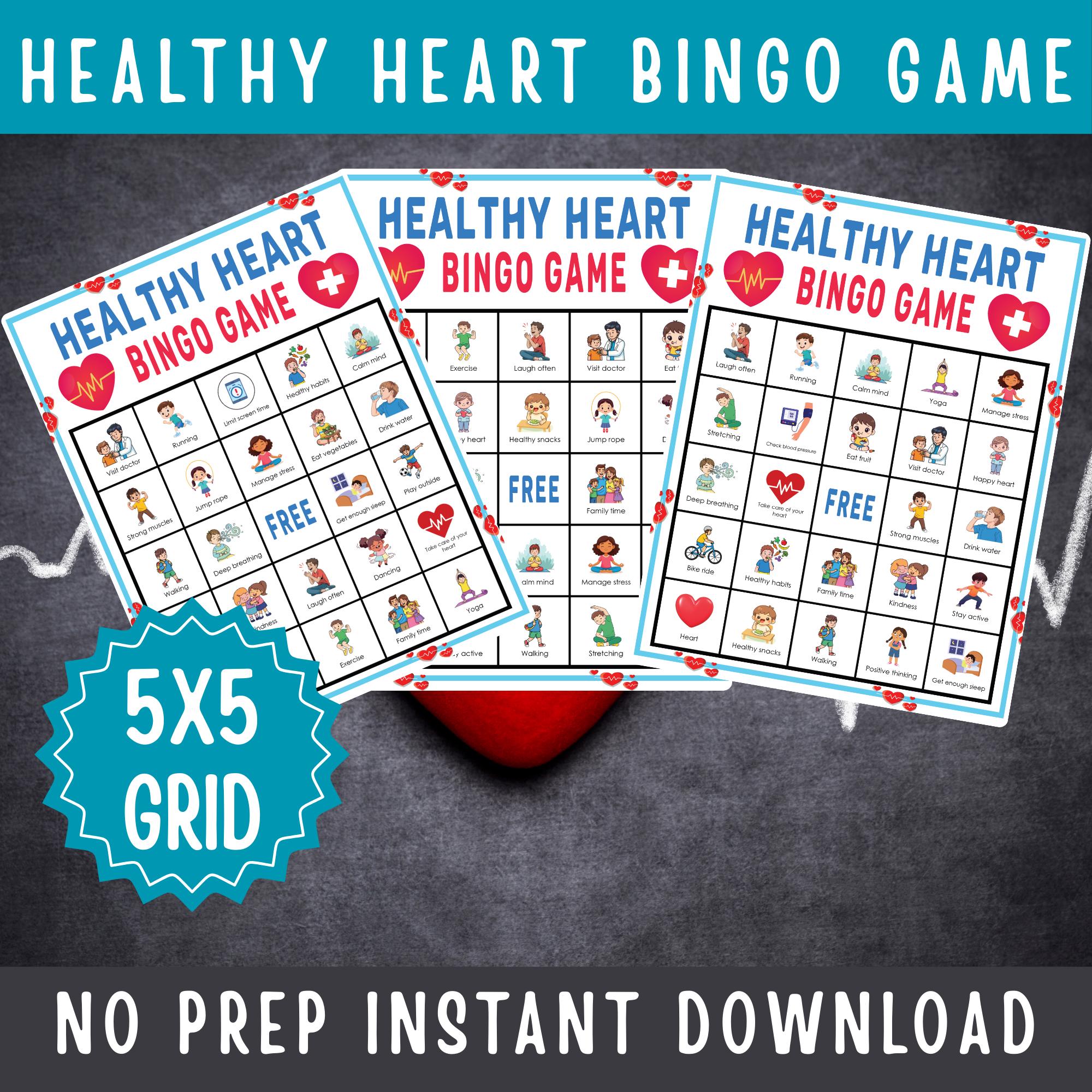 Healthy Heart Bingo Game Printable Health and Wellness Activity for ...
