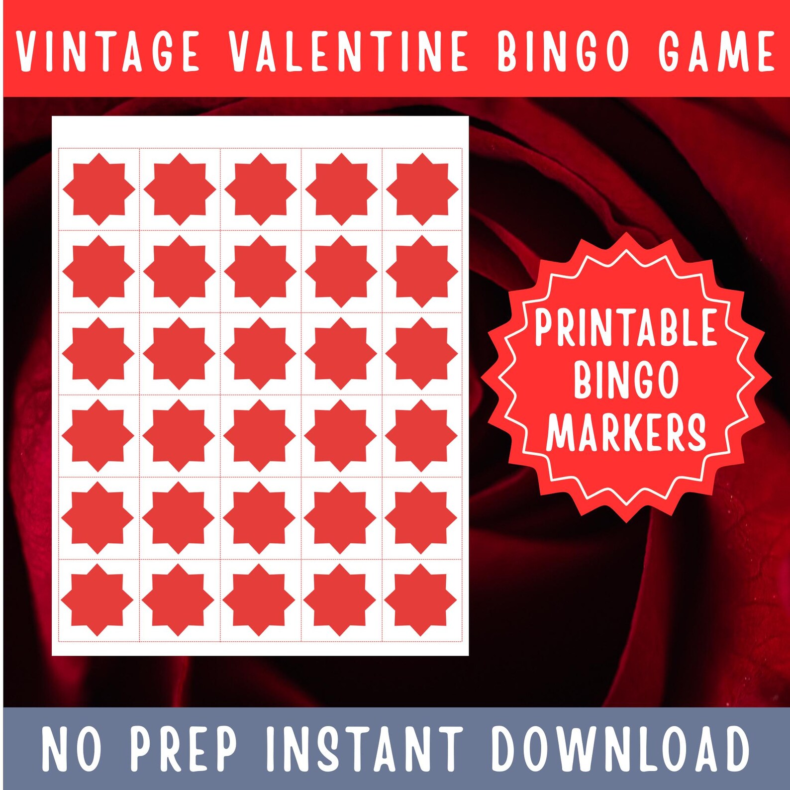 Vintage Valentine Bingo Game Printable Retro Love Cards Kids Classroom