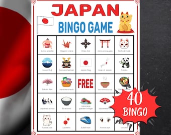 Juego de bingo japonés / Actividad imprimible sobre cultura japonesa para niños, aula, educación en casa, festivales y diversión familiar.