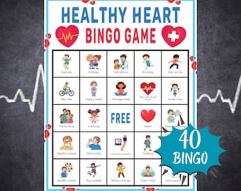 Healthy Heart Bingo Game Printable Health and Wellness Activity for Kids Classroom and Homeschool Fun