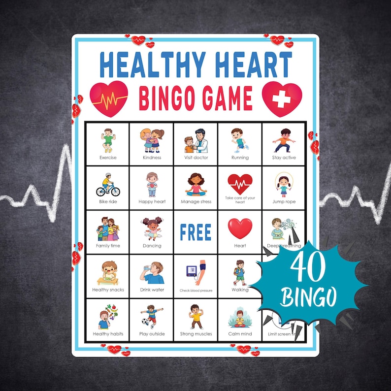 Healthy Heart Bingo Game Printable Health and Wellness Activity for ...