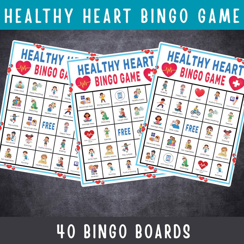 Healthy Heart Bingo Game Printable Health and Wellness Activity for ...