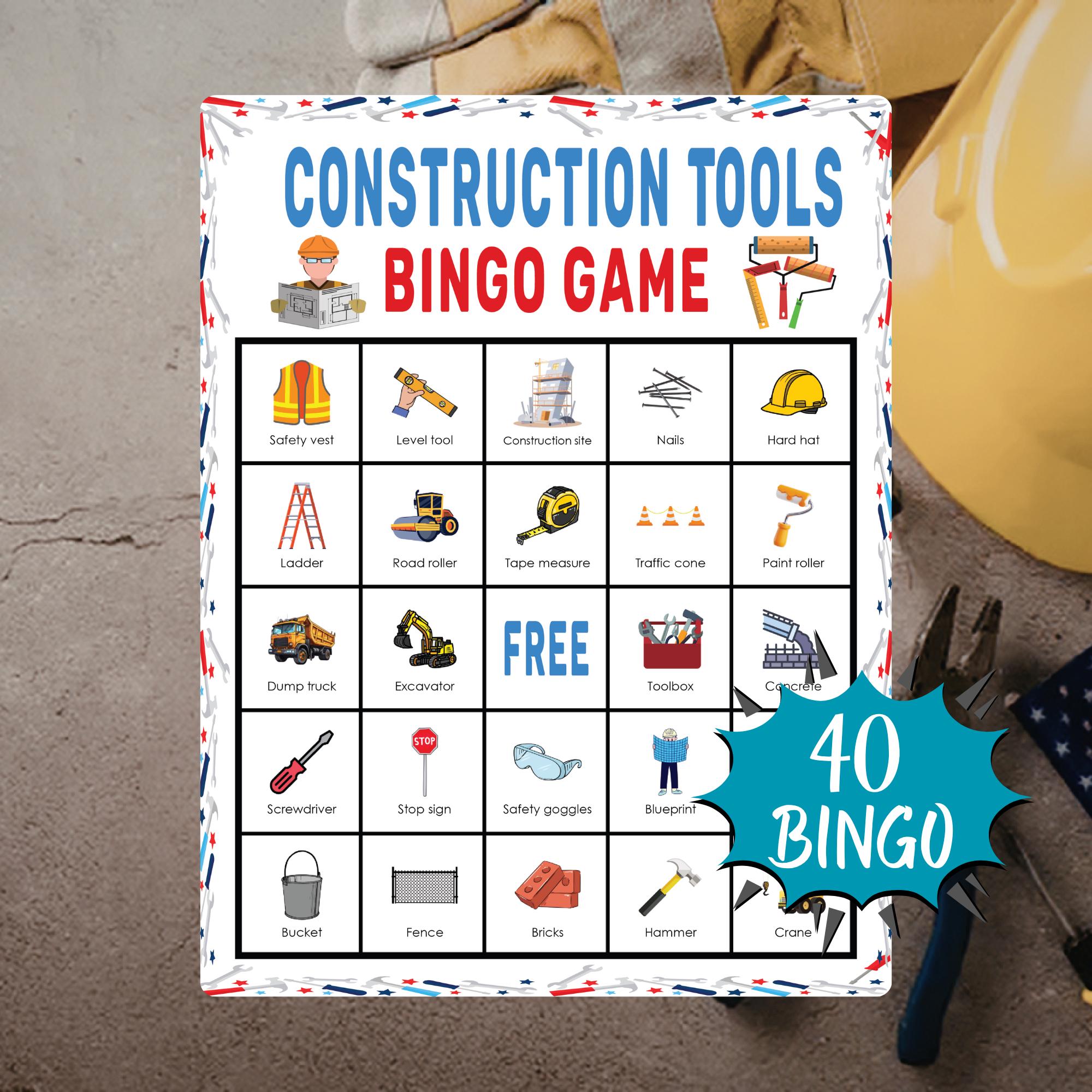 Construction Tools Bingo Game Printable Building Activity for Kids ...