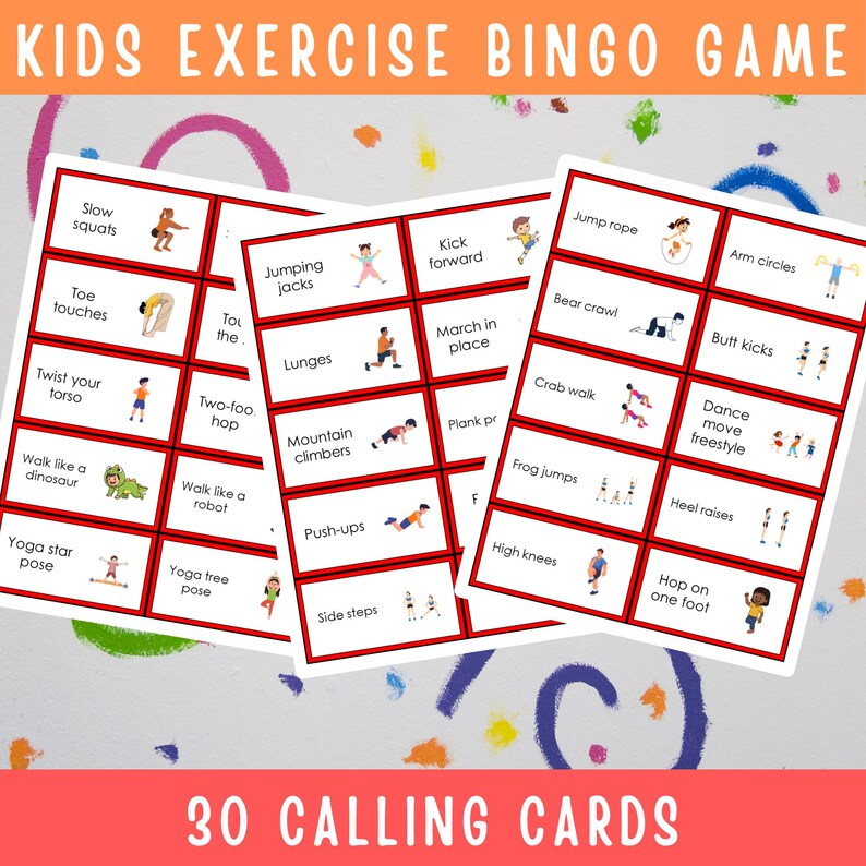Kids Exercise Bingo – Fun Fitness Activity Game for Kids, Classrooms ...