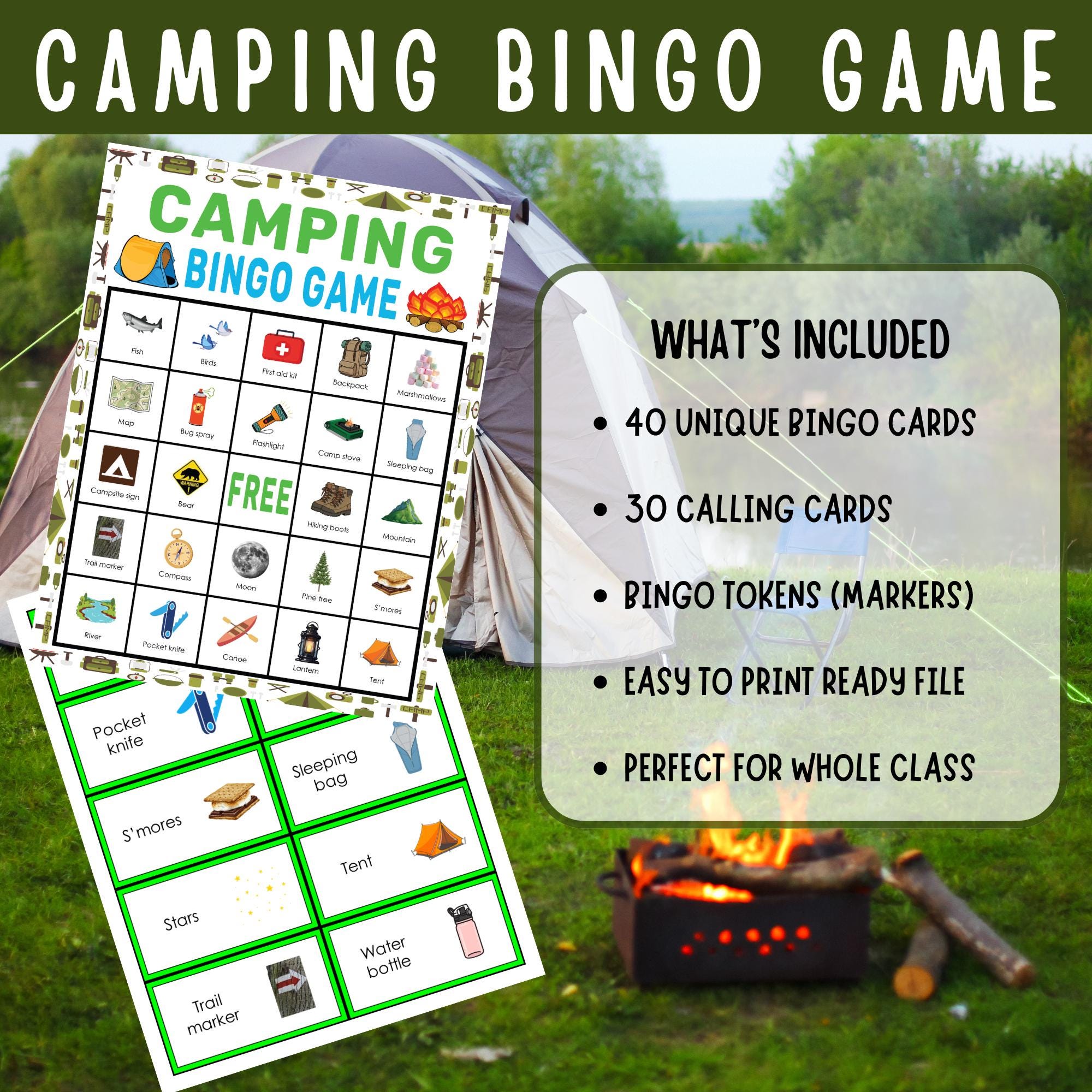 Camping Bingo Game Printable Outdoor Adventure Activity for Kids ...