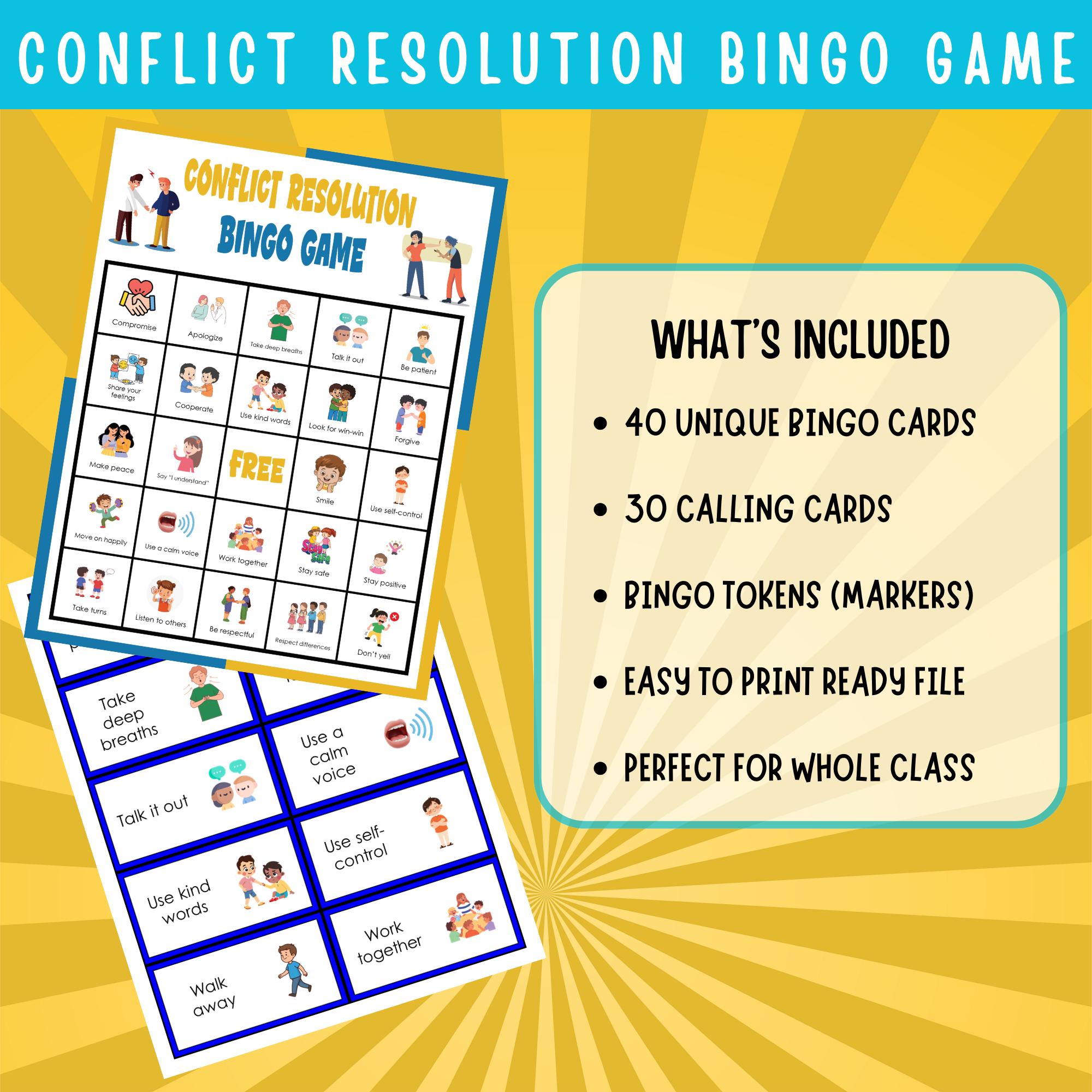 Conflict Resolution Bingo Game | Classroom and School Counseling ...