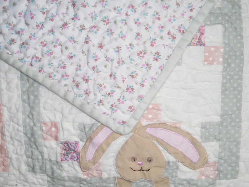Bunnies and Pastel Patchwork Quilted Table Runnner