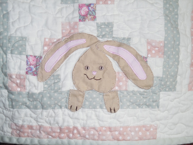 Bunnies and Pastel Patchwork Quilted Table Runnner